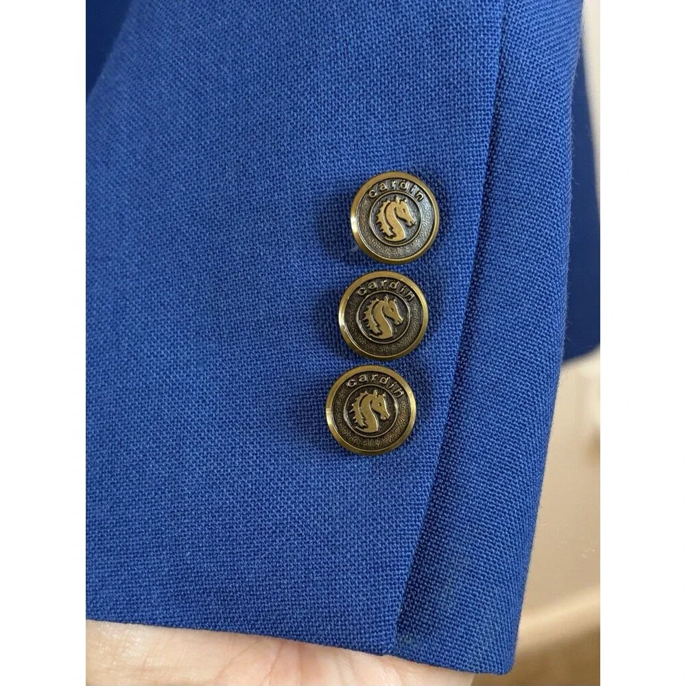 VTG PIERRE CARDIN Blazer Men 44 Royal Blue Single Breasted 2 Button Gold Accent